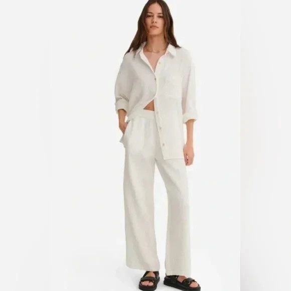 Mate The Label Organic Cotton Gauze Straight Leg Pant White Sz S Nwot